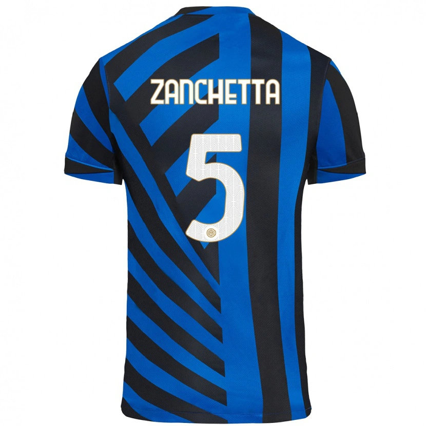 Danxen Niño Camiseta Mattia Zanchetta #5 Azul Negro 1ª Equipación 2024/25 La Camisa