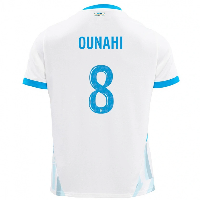 Danxen Niño Camiseta Azzedine Ounahi #8 Blanco Azul Cielo 1ª Equipación 2024/25 La Camisa