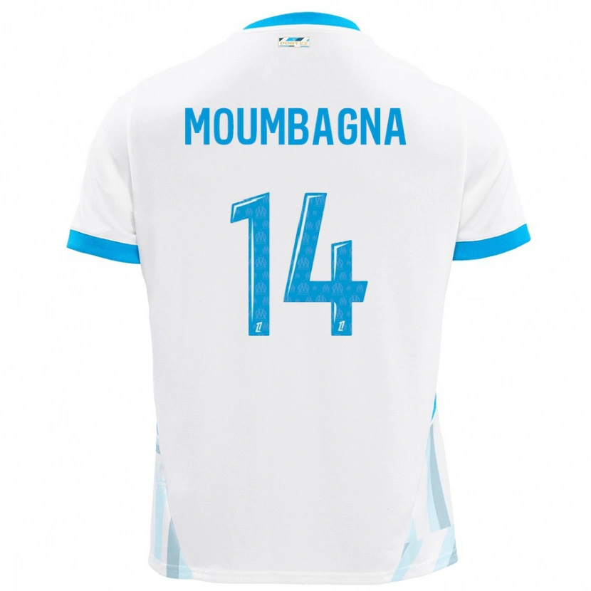 Danxen Niño Camiseta Faris Moumbagna #14 Blanco Azul Cielo 1ª Equipación 2024/25 La Camisa