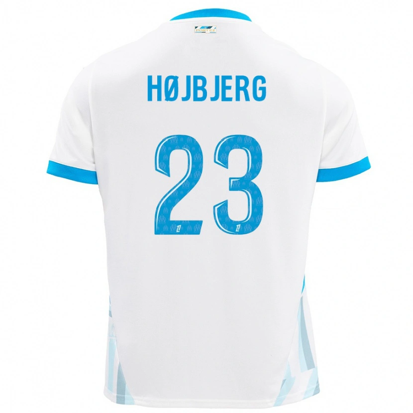 Danxen Niño Camiseta Pierre-Emile Højbjerg #23 Blanco Azul Cielo 1ª Equipación 2024/25 La Camisa