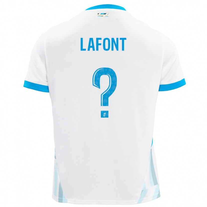 Danxen Niño Camiseta Gaël Lafont #0 Blanco Azul Cielo 1ª Equipación 2024/25 La Camisa