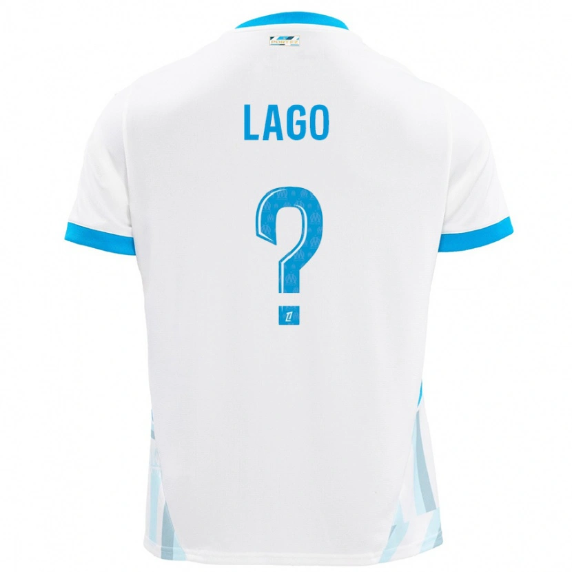 Danxen Niño Camiseta Ange Lago #0 Blanco Azul Cielo 1ª Equipación 2024/25 La Camisa