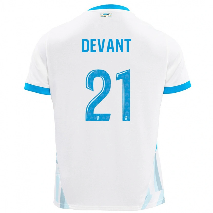 Danxen Niño Camiseta Caroline Devant #21 Blanco Azul Cielo 1ª Equipación 2024/25 La Camisa