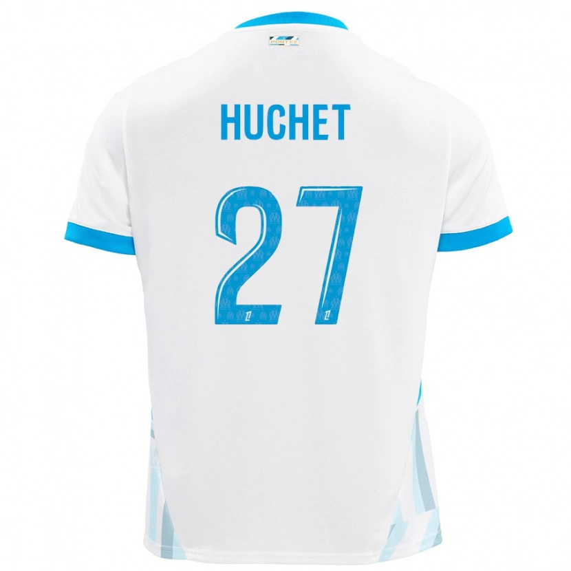 Danxen Niño Camiseta Sarah Huchet #27 Blanco Azul Cielo 1ª Equipación 2024/25 La Camisa