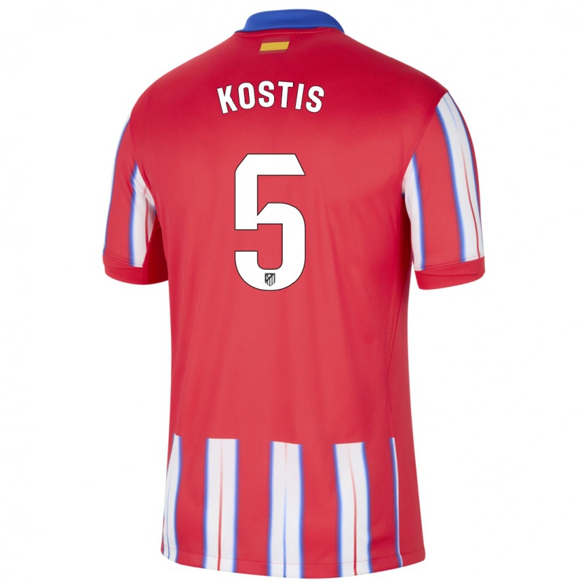 Danxen Niño Camiseta Ilias Kostis #5 Rojo Blanco Azul 1ª Equipación 2024/25 La Camisa