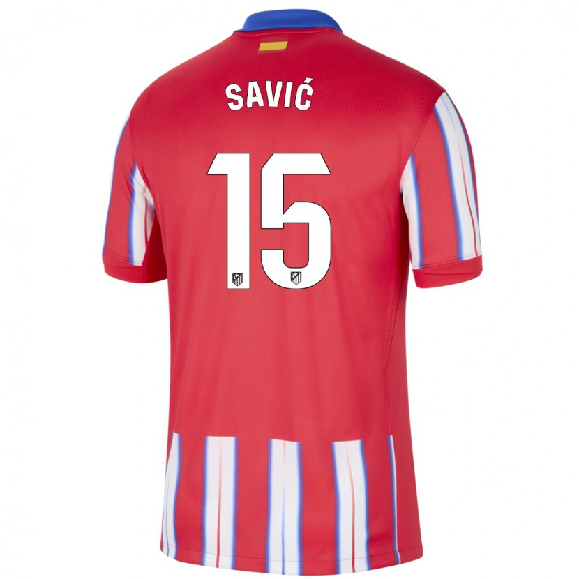 Danxen Niño Camiseta Stefan Savic #15 Rojo Blanco Azul 1ª Equipación 2024/25 La Camisa