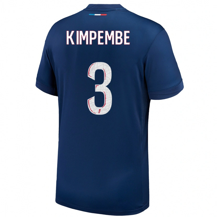 Danxen Niño Camiseta Presnel Kimpembe #3 Azul Marino Blanco 1ª Equipación 2024/25 La Camisa