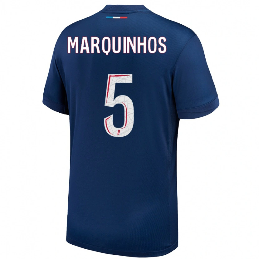 Danxen Niño Camiseta Marquinhos #5 Azul Marino Blanco 1ª Equipación 2024/25 La Camisa