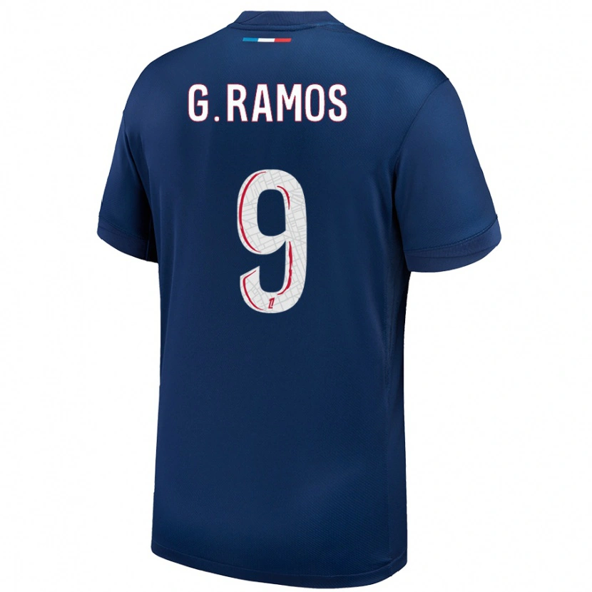 Danxen Niño Camiseta Gonçalo Ramos #9 Azul Marino Blanco 1ª Equipación 2024/25 La Camisa