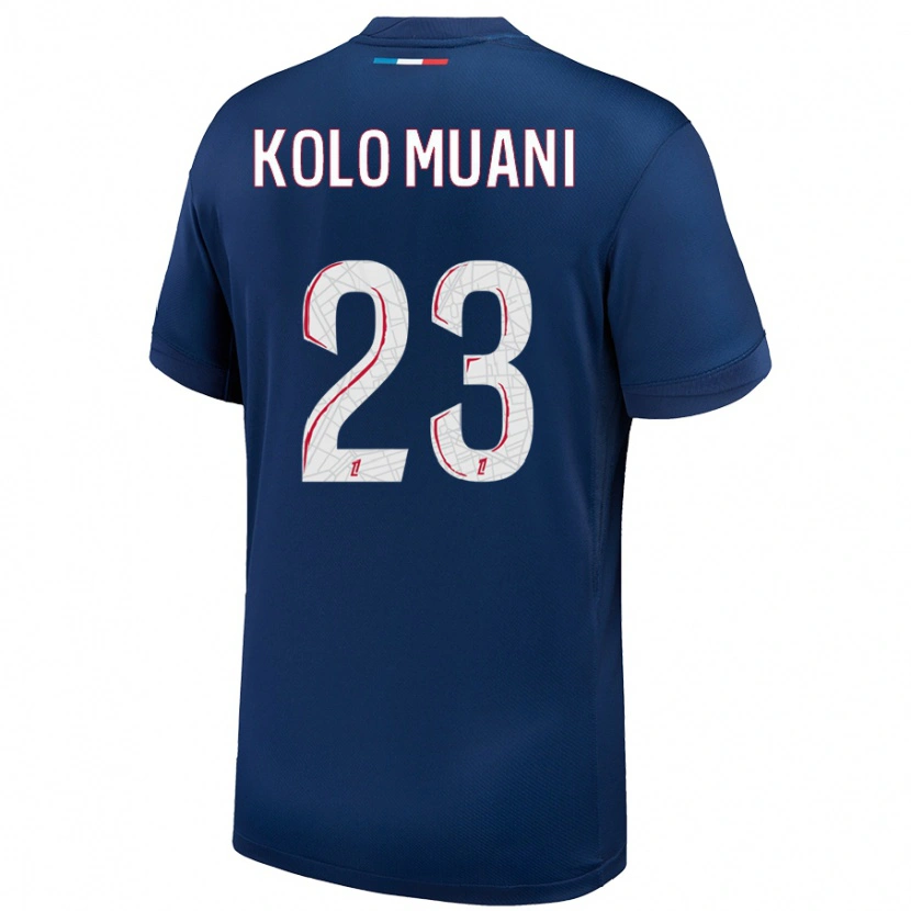 Danxen Niño Camiseta Randal Kolo Muani #23 Azul Marino Blanco 1ª Equipación 2024/25 La Camisa