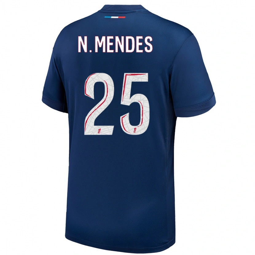 Danxen Niño Camiseta Nuno Mendes #25 Azul Marino Blanco 1ª Equipación 2024/25 La Camisa