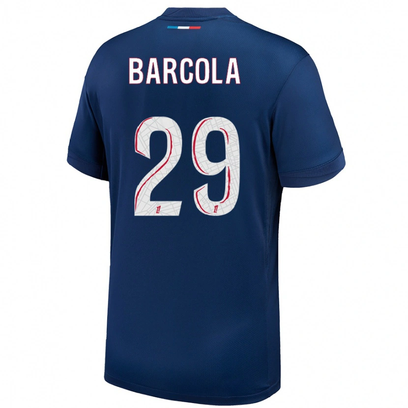 Danxen Niño Camiseta Bradley Barcola #29 Azul Marino Blanco 1ª Equipación 2024/25 La Camisa