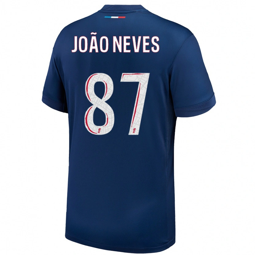 Danxen Niño Camiseta João Neves #87 Azul Marino Blanco 1ª Equipación 2024/25 La Camisa