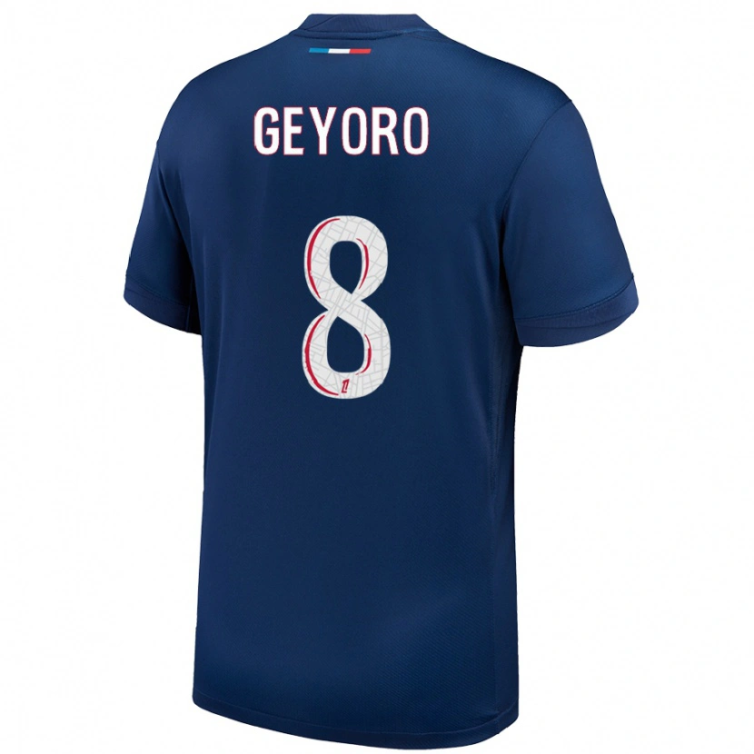 Danxen Niño Camiseta Grace Geyoro #8 Azul Marino Blanco 1ª Equipación 2024/25 La Camisa