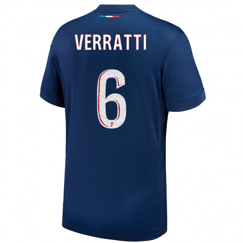 Danxen Niño Camiseta Marco Verratti #6 Azul Marino Blanco 1ª Equipación 2024/25 La Camisa