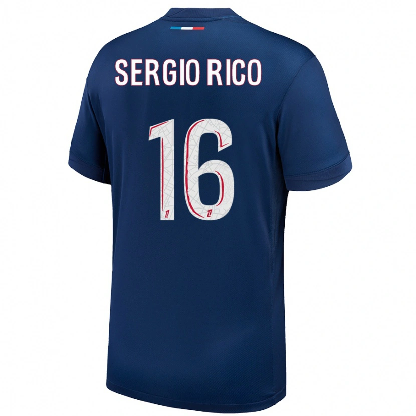 Danxen Niño Camiseta Sergio Rico #16 Azul Marino Blanco 1ª Equipación 2024/25 La Camisa