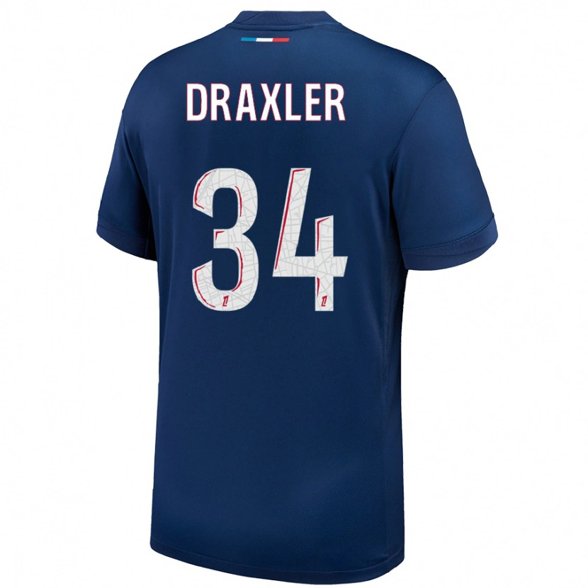 Danxen Niño Camiseta Julian Draxler #34 Azul Marino Blanco 1ª Equipación 2024/25 La Camisa