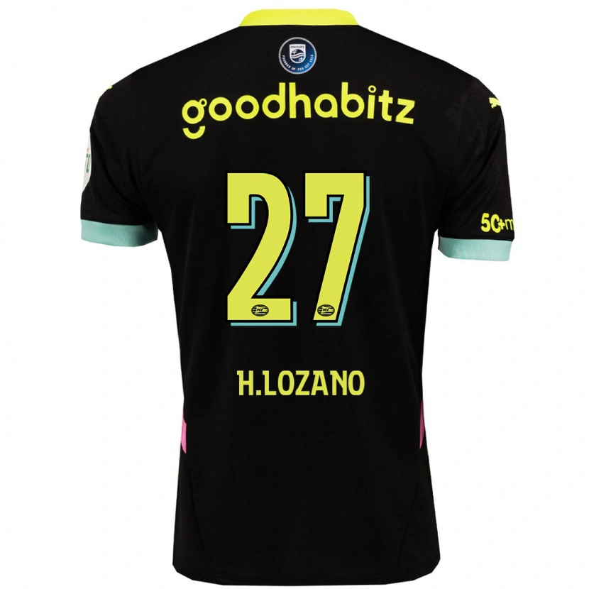 Danxen Niño Camiseta Hirving Lozano #27 Negro Amarillo 2ª Equipación 2024/25 La Camisa