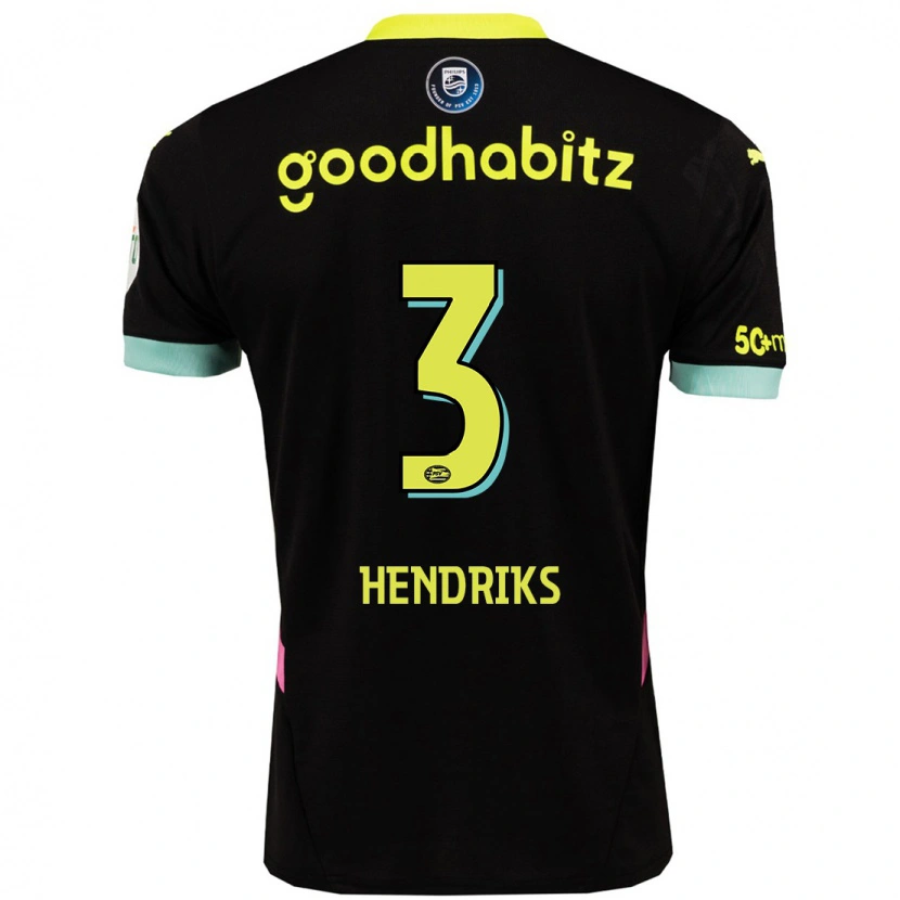 Danxen Niño Camiseta Gwyneth Hendriks #3 Negro Amarillo 2ª Equipación 2024/25 La Camisa