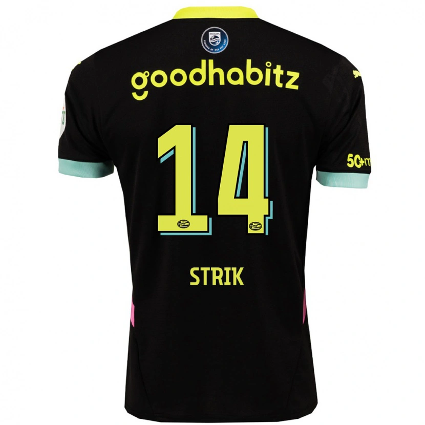 Danxen Niño Camiseta Laura Strik #14 Negro Amarillo 2ª Equipación 2024/25 La Camisa