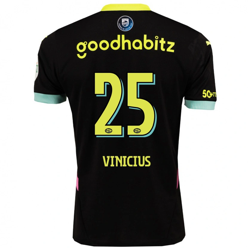 Danxen Niño Camiseta Carlos Vinicius #25 Negro Amarillo 2ª Equipación 2024/25 La Camisa