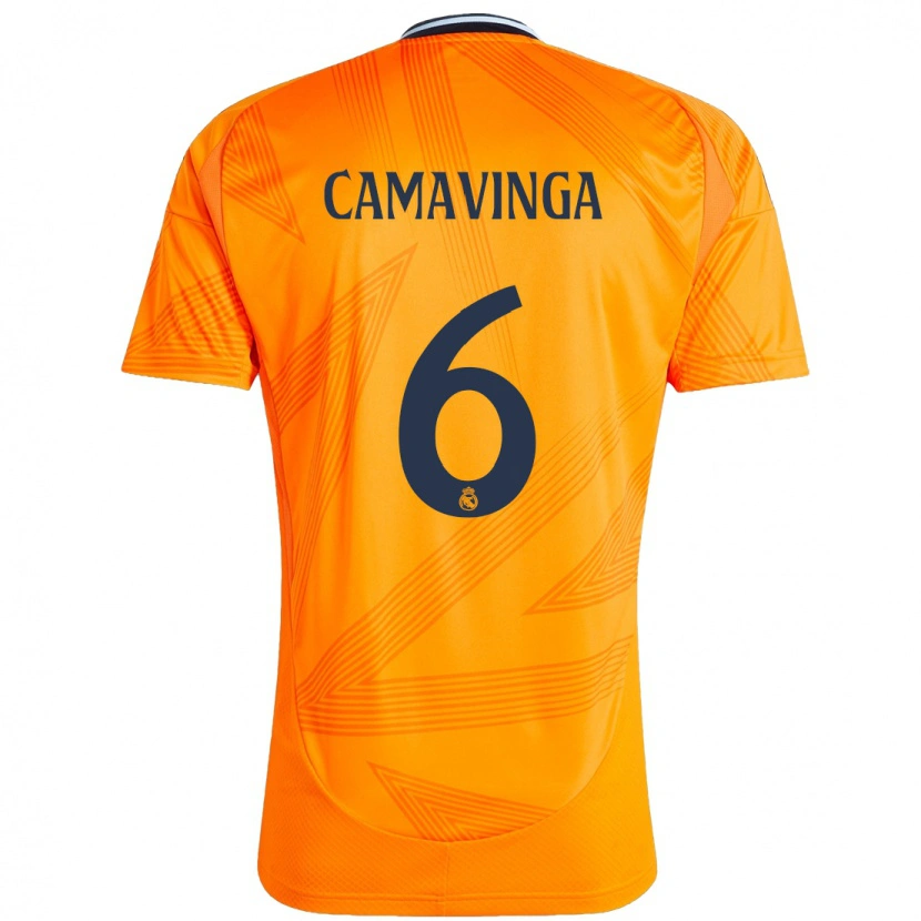 Danxen Niño Camiseta Eduardo Camavinga #6 Naranja 2ª Equipación 2024/25 La Camisa