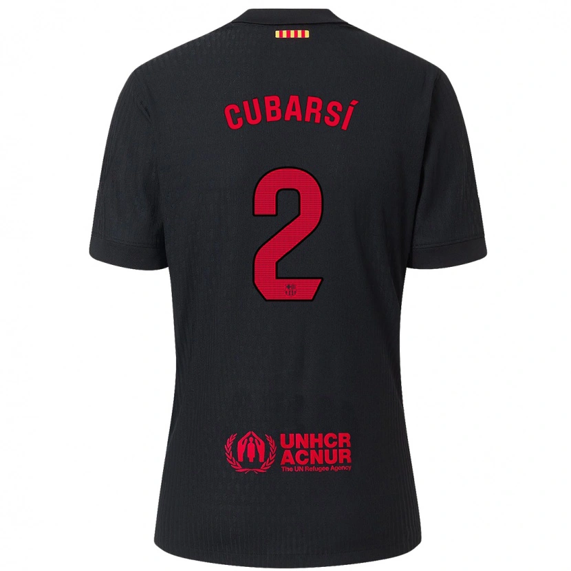 Danxen Niño Camiseta Pau Cubarsí #2 Negro Rojo 2ª Equipación 2024/25 La Camisa