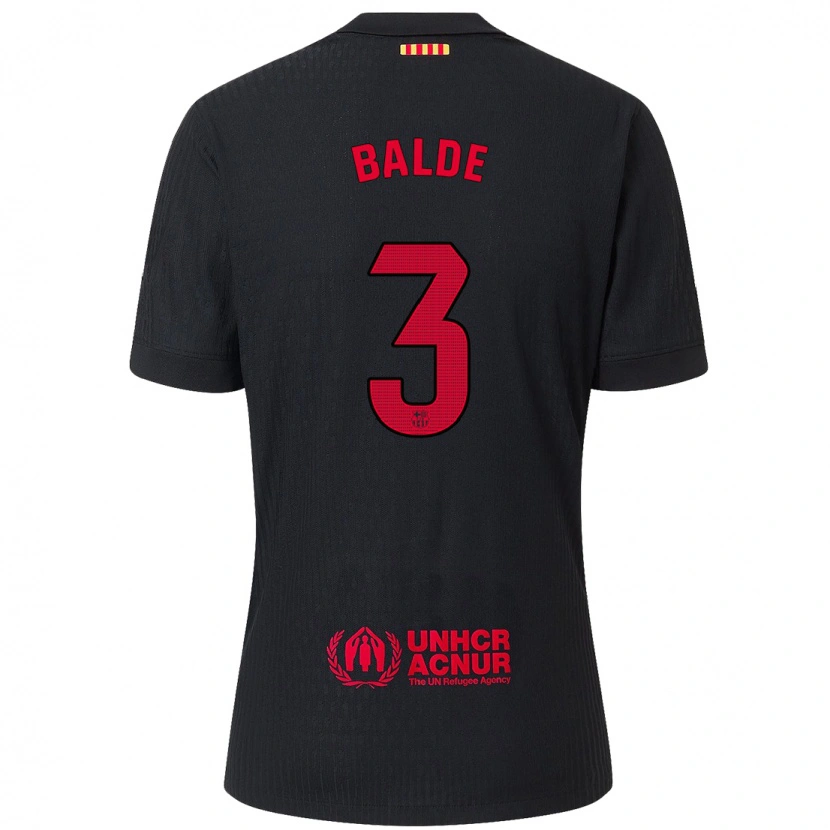 Danxen Niño Camiseta Alejandro Balde #3 Negro Rojo 2ª Equipación 2024/25 La Camisa