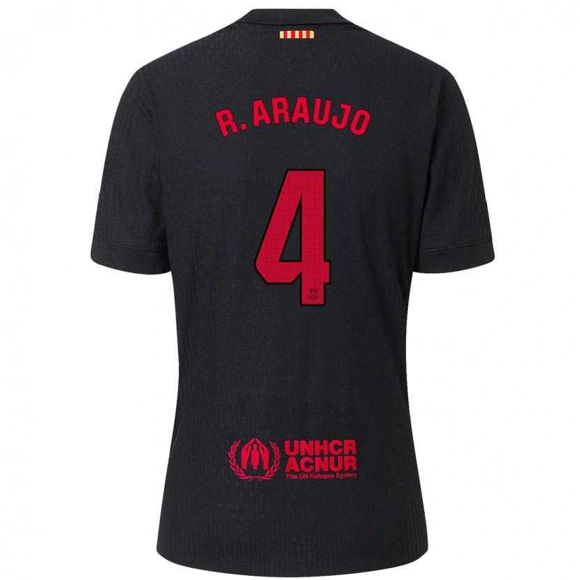 Danxen Niño Camiseta Ronald Araujo #4 Negro Rojo 2ª Equipación 2024/25 La Camisa