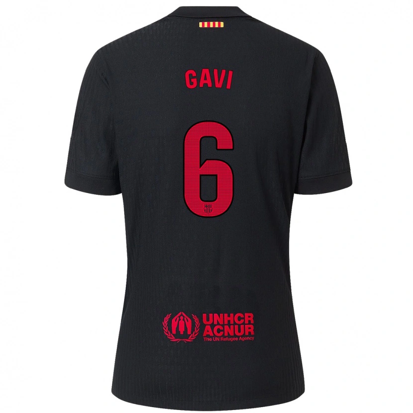 Danxen Niño Camiseta Gavi #6 Negro Rojo 2ª Equipación 2024/25 La Camisa