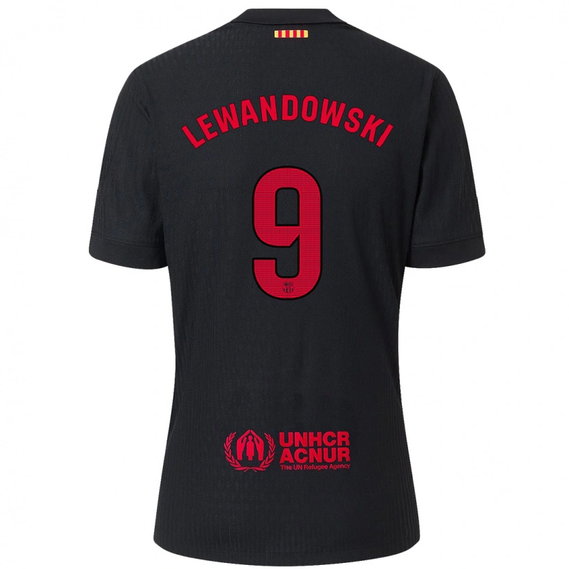 Danxen Niño Camiseta Robert Lewandowski #9 Negro Rojo 2ª Equipación 2024/25 La Camisa