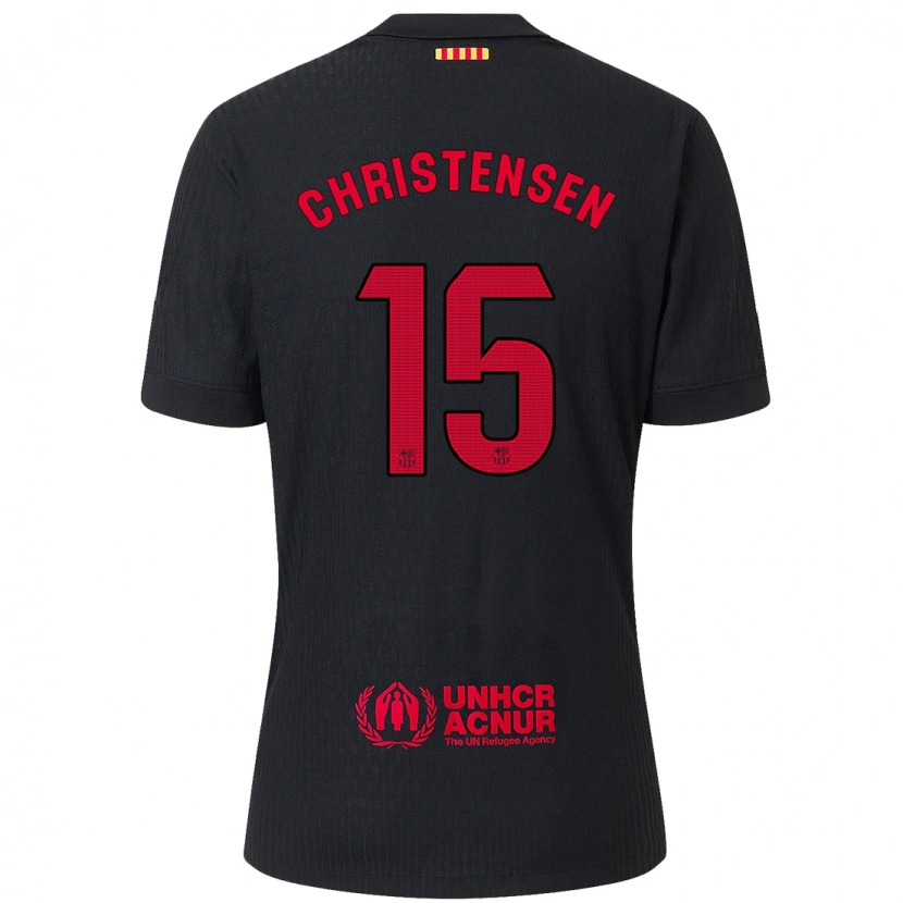 Danxen Niño Camiseta Andreas Christensen #15 Negro Rojo 2ª Equipación 2024/25 La Camisa