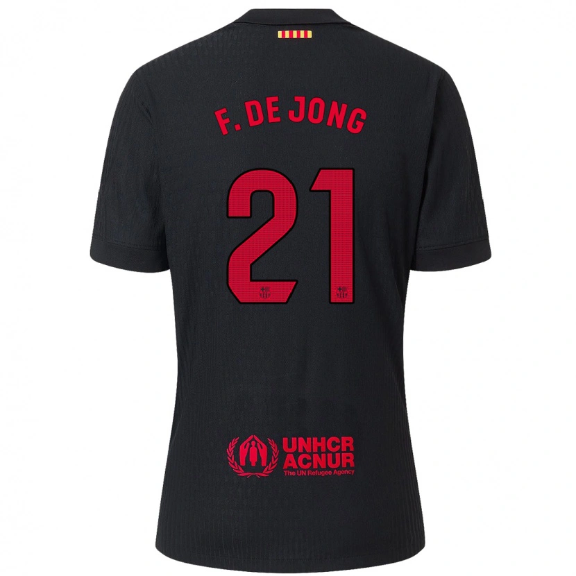 Danxen Niño Camiseta Frenkie De Jong #21 Negro Rojo 2ª Equipación 2024/25 La Camisa