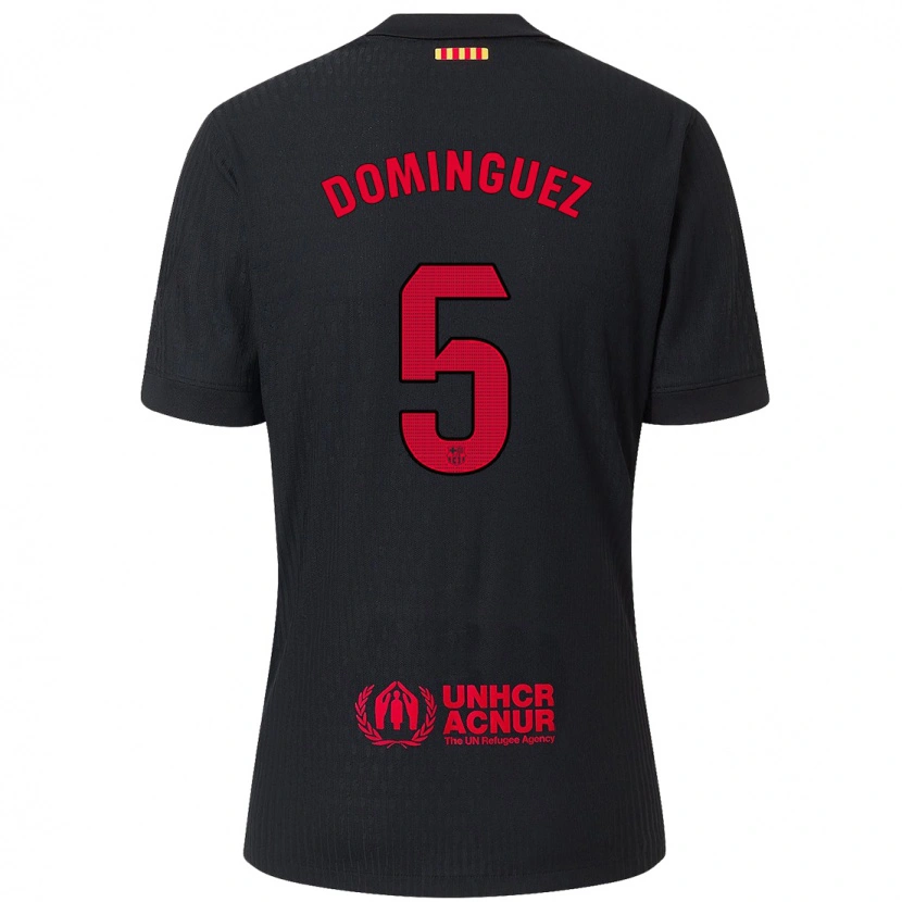 Danxen Niño Camiseta Sergi Domínguez #5 Negro Rojo 2ª Equipación 2024/25 La Camisa