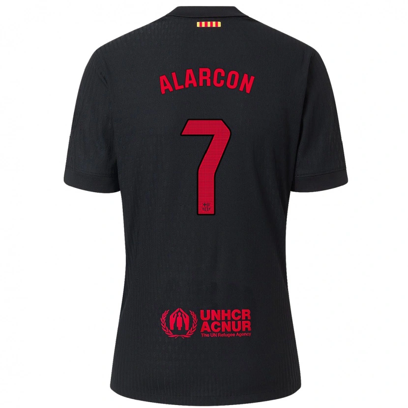 Danxen Niño Camiseta Ángel Alarcón #7 Negro Rojo 2ª Equipación 2024/25 La Camisa