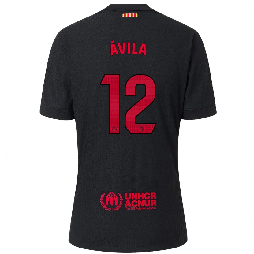 Danxen Niño Camiseta Dani Ávila #12 Negro Rojo 2ª Equipación 2024/25 La Camisa