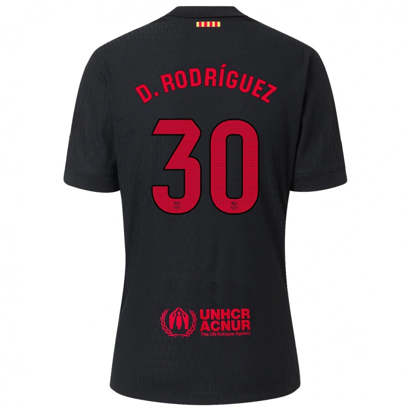 Danxen Niño Camiseta Dani Rodríguez #30 Negro Rojo 2ª Equipación 2024/25 La Camisa