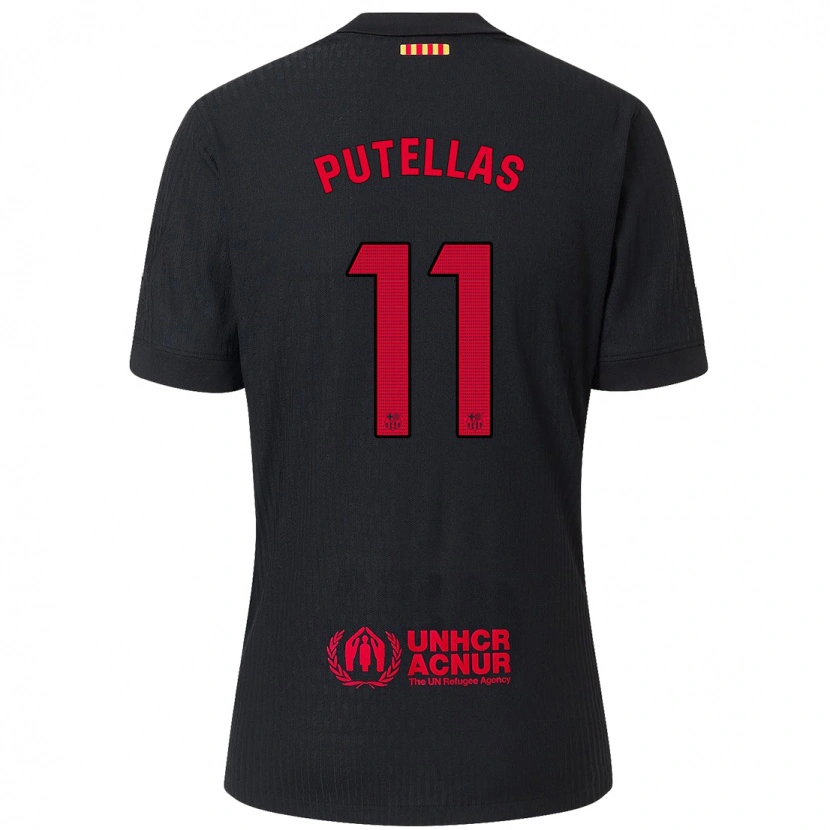 Danxen Niño Camiseta Alexia Putellas #11 Negro Rojo 2ª Equipación 2024/25 La Camisa