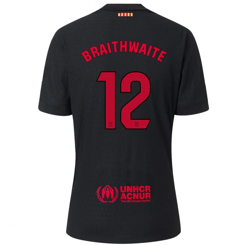 Danxen Niño Camiseta Martin Braithwaite #12 Negro Rojo 2ª Equipación 2024/25 La Camisa