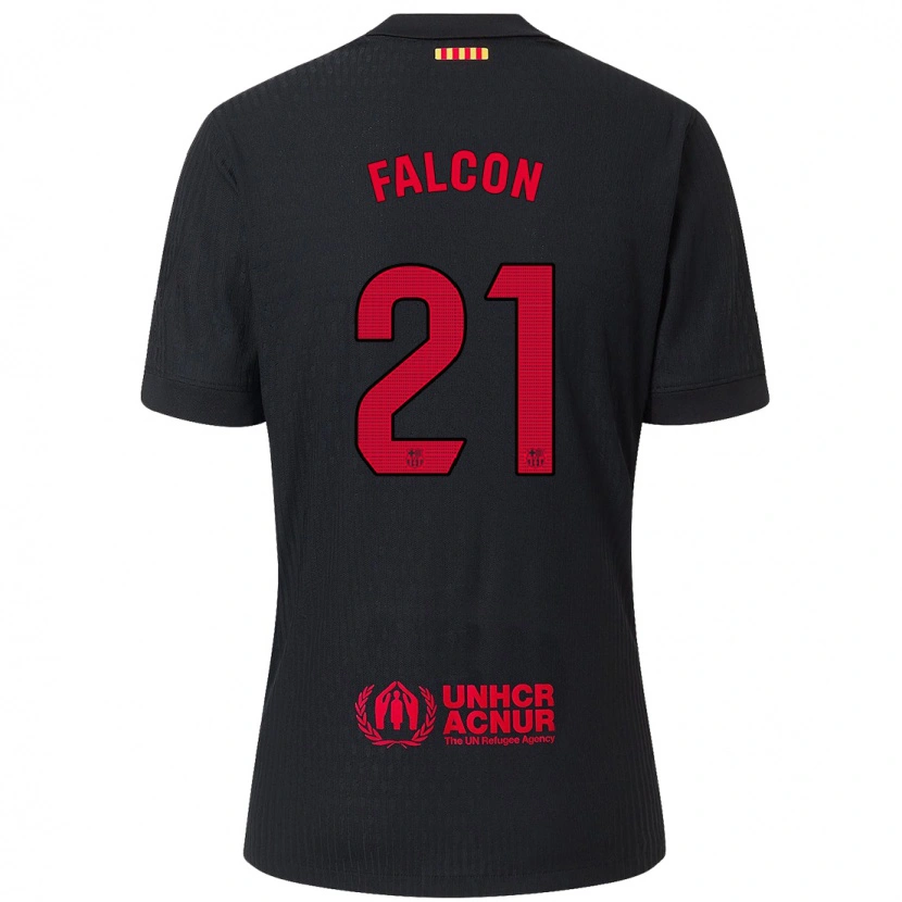 Danxen Niño Camiseta Andrea Falcon #21 Negro Rojo 2ª Equipación 2024/25 La Camisa