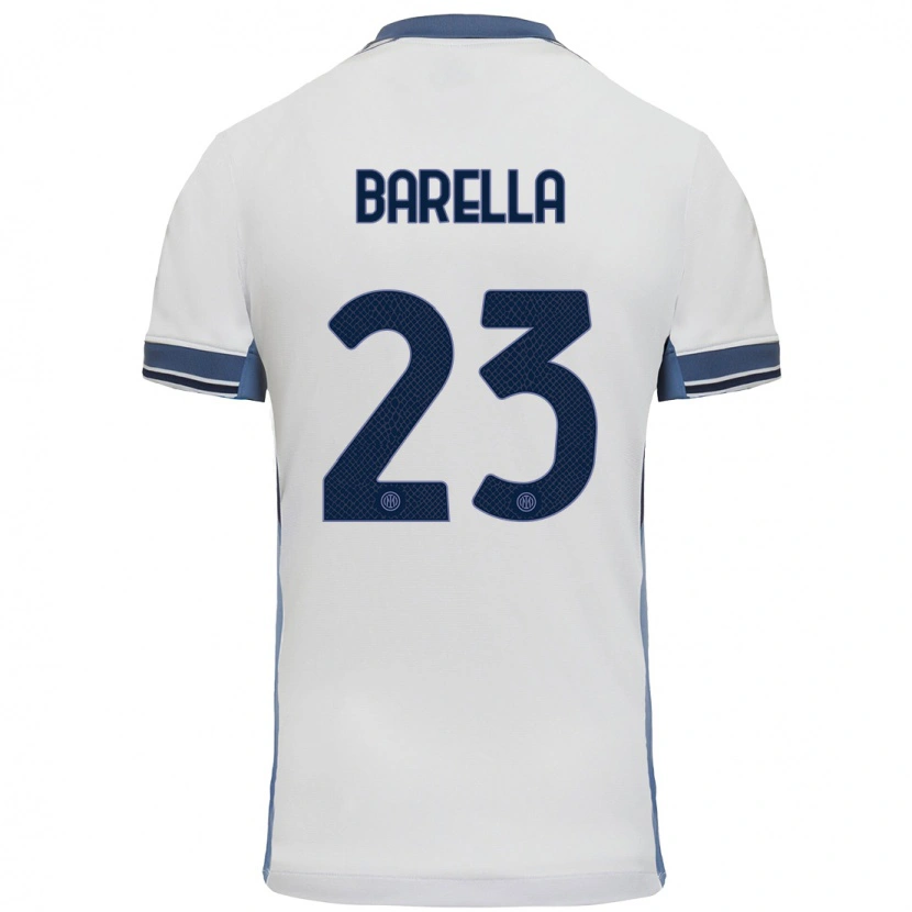 Danxen Niño Camiseta Nicolò Barella #23 Blanco Gris 2ª Equipación 2024/25 La Camisa