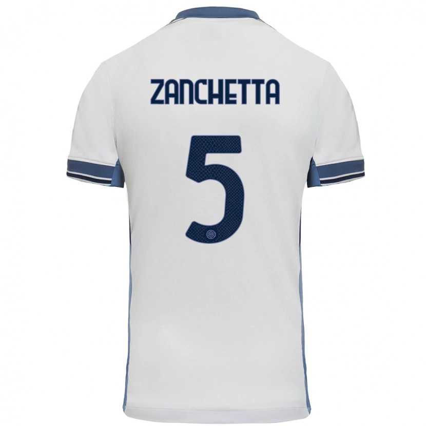 Danxen Niño Camiseta Mattia Zanchetta #5 Blanco Gris 2ª Equipación 2024/25 La Camisa