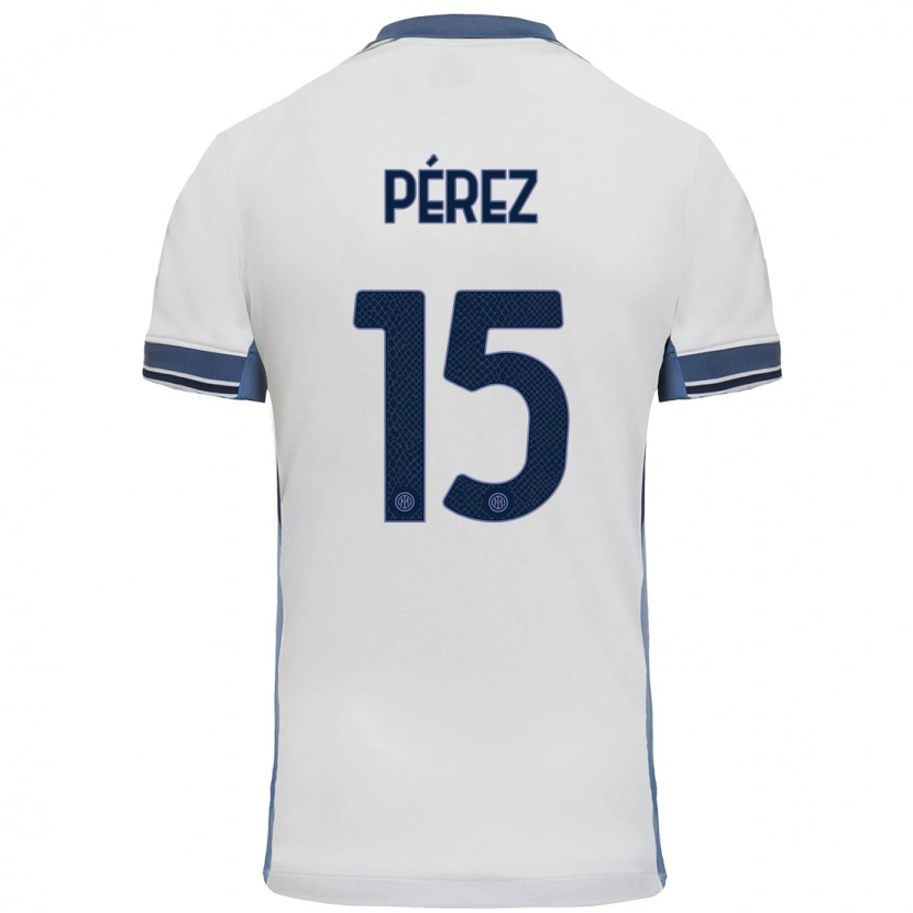 Danxen Niño Camiseta Álex Pérez #15 Blanco Gris 2ª Equipación 2024/25 La Camisa