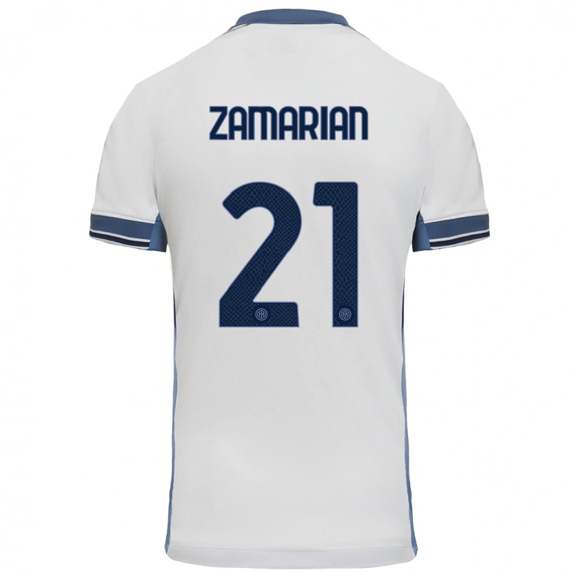 Danxen Niño Camiseta Matteo Zamarian #21 Blanco Gris 2ª Equipación 2024/25 La Camisa