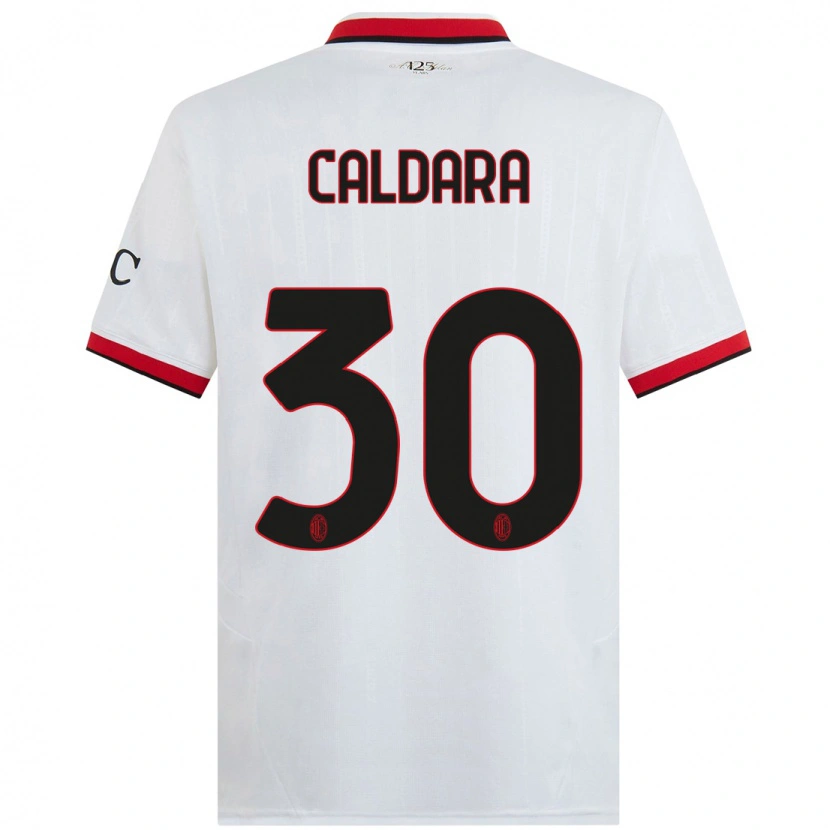 Danxen Niño Camiseta Mattia Caldara #30 Blanco Negro Rojo 2ª Equipación 2024/25 La Camisa