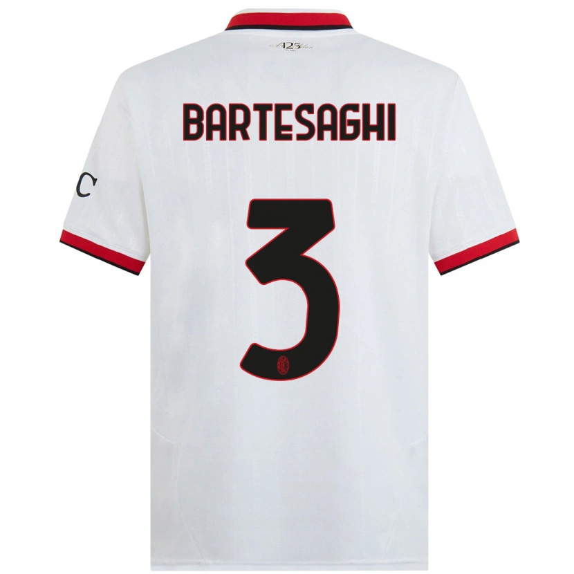 Danxen Niño Camiseta Davide Bartesaghi #3 Blanco Negro Rojo 2ª Equipación 2024/25 La Camisa