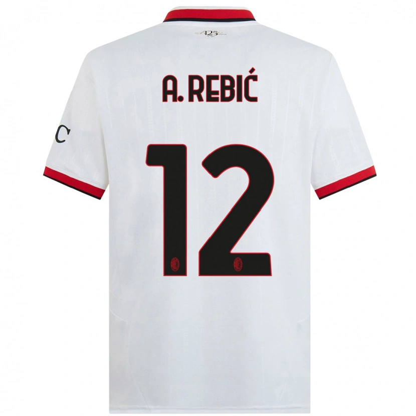 Danxen Niño Camiseta Ante Rebic #12 Blanco Negro Rojo 2ª Equipación 2024/25 La Camisa