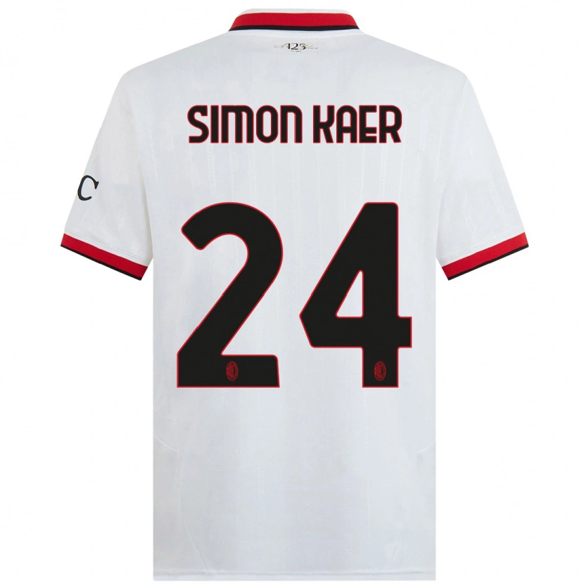 Danxen Niño Camiseta Simon Kaer #24 Blanco Negro Rojo 2ª Equipación 2024/25 La Camisa