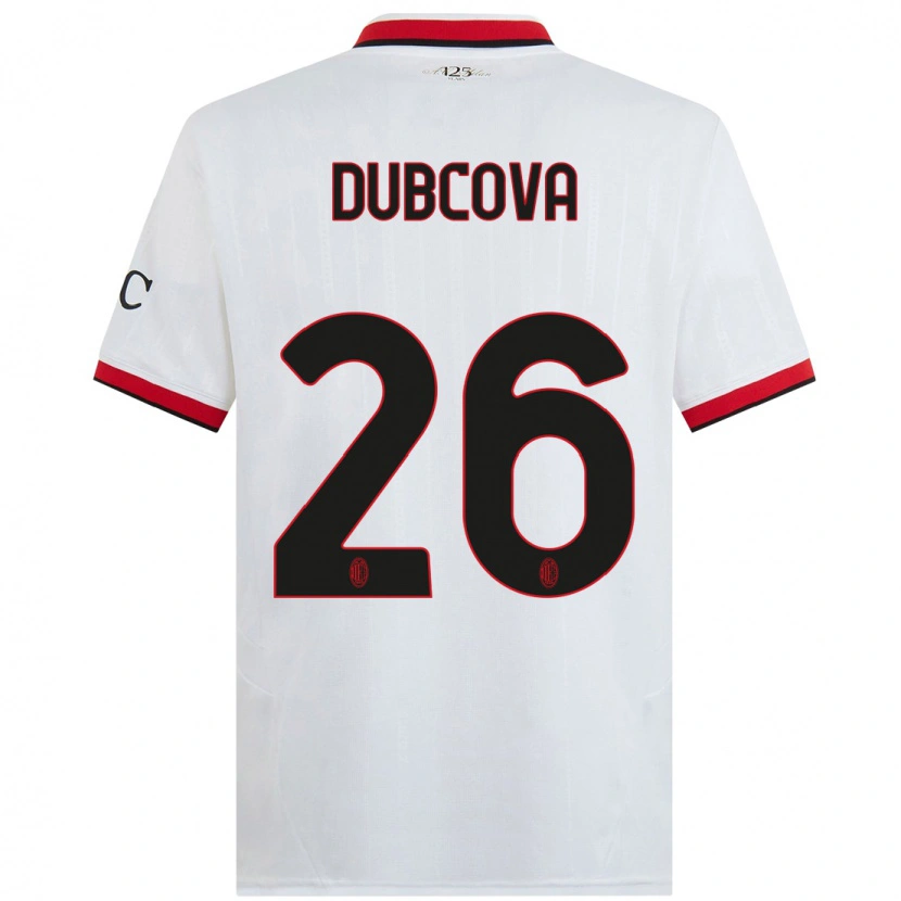 Danxen Niño Camiseta Michaela Dubcova #26 Blanco Negro Rojo 2ª Equipación 2024/25 La Camisa