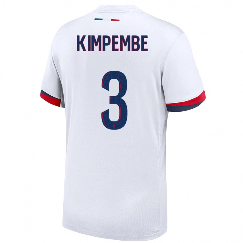 Danxen Niño Camiseta Presnel Kimpembe #3 Blanco Azul Rojo 2ª Equipación 2024/25 La Camisa